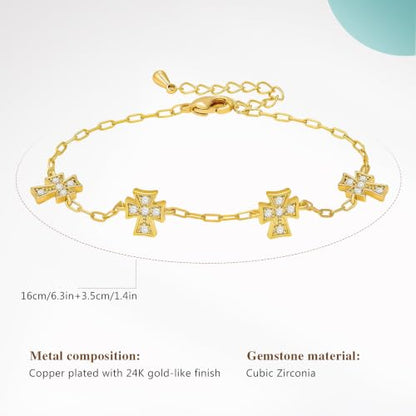Cicy Bell Cross Bracelets For Women 24k Gold Plated Cubic Zirconia Bracelet - color: Gold-D