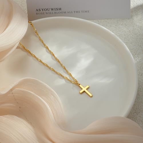 Cross Necklace For Women,14K Gold Plated Small Dainty Colorful Beaded Cubic Zirconia Diamond Double Layered Cross Pendant Choker Necklaces For Women,Christian Easter Religious Jewelry Gifts - style: Twist Chain Cross-Gold