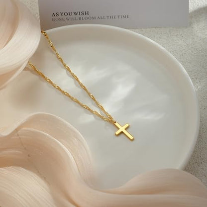 Cross Necklace For Women,14K Gold Plated Small Dainty Colorful Beaded Cubic Zirconia Diamond Double Layered Cross Pendant Choker Necklaces For Women,Christian Easter Religious Jewelry Gifts - style: Twist Chain Cross-Gold