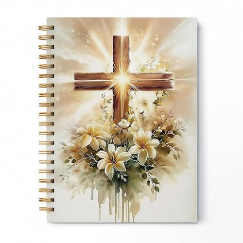 Rustic Floral Cross Christian Spiral Notebook, Christian Gifts for Women Faith, Church Notes Journal, Religious Prayer Hardcover Lined Notebook Journal, 5.5x8.3 Inch - color: pattern-10