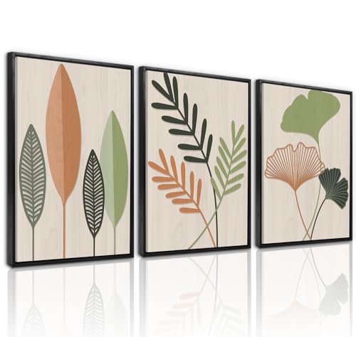 LHIUEM Framed Botanical Wall Art Leaf Art Pieces Zen Canvas Wall Art Set of 3(12”X16”) Boho Bedroom Wall Decor Sage Green Pictures Unique Plants Prints Colorful Modern Artworks for Living Room Office - color: Botanical