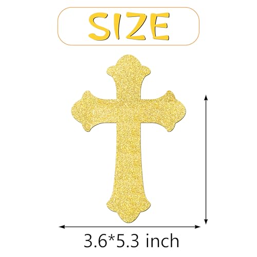 12Pcs Gold Glitter Cross Centerpiece Sticks LUCKYQUBE Double Sided Cross God Bless Centerpieces for Table First Communion Baptism Decorations for God Bless Theme Party Supplies