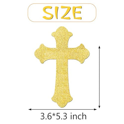 12Pcs Gold Glitter Cross Centerpiece Sticks LUCKYQUBE Double Sided Cross God Bless Centerpieces for Table First Communion Baptism Decorations for God Bless Theme Party Supplies