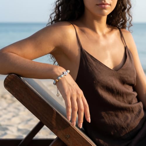 Bracelet for Women Natural Stone Beaded, Stainless Steel Charms, Adjustable - color: 10-Sunflower