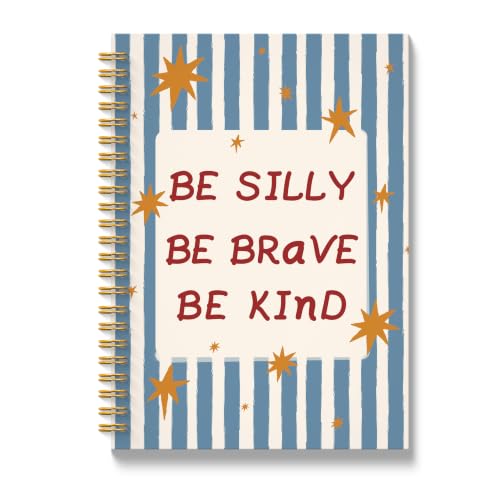 JMICTUB Positive Affirmations Blue Striped Spiral Notebook 5.5x8.3, Inspirational Be Silly Be Brave Hardcover Lined Journal - color: Spiral notebook-14