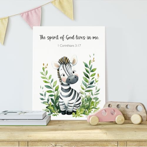 SZERE Woodland Nursery Animals Bible Verse Canvas Wall Art Decor Prints Posters, Cute Baby Zebra Forest Nursery Room Bedroom Bathroom Playroom Wall Art Decor for Nursery Kids Teen Girls Gifts, Christian Psalm 91 Wall Art Classroom Wall Decor, Canvas Frame