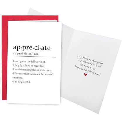 Ogeby Appreciate Definition Card for Man Woman, Funny Thank You Card for Teacher Boss Friend Family, Gratitude Gift, Words Aren't Enough To Express How Much We Appreciate You - color: #622