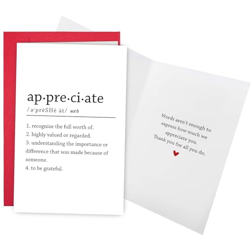 Ogeby Appreciate Definition Card for Man Woman, Funny Thank You Card for Teacher Boss Friend Family, Gratitude Gift, Words Aren't Enough To Express How Much We Appreciate You - color: #622