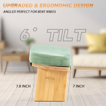 Large Bamboo Meditation Bench, Foldable Prayer Stool(Green & Bag) - color: Green & Bag