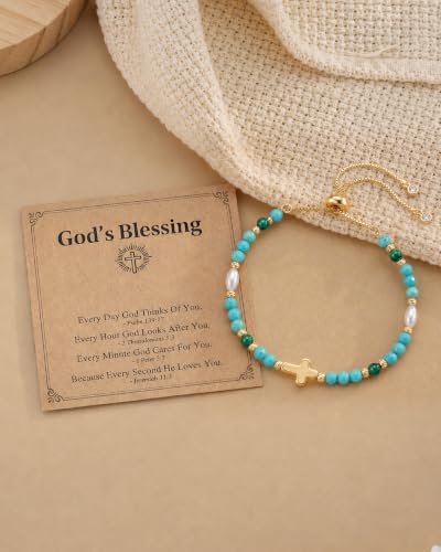 HGDEER God's Blessing Cross Bracelet for Women & Teens, Christian Gift - color: Multi-Green