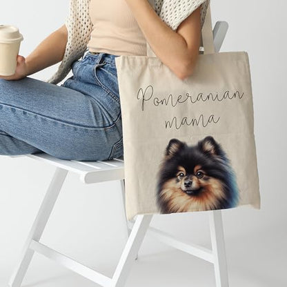 Dog Mom Canvas Tote Bag for Women, Reusable Cotton Shoulder Bag, Dog Lover Gift, Mother’s Day Pet Mom Shopping Tote - color: Pomeranian