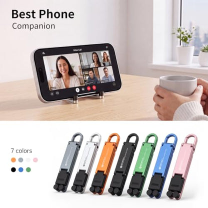 Portable Foldable Pocket Phone Stand with Keychain for Desk Travel(Silver) - color: Silver