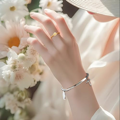 DS Women Christian Charm Bracelet,Cross Scripture Stainless Steel Jewelry - style: Do not fear for,I am with you-Silver