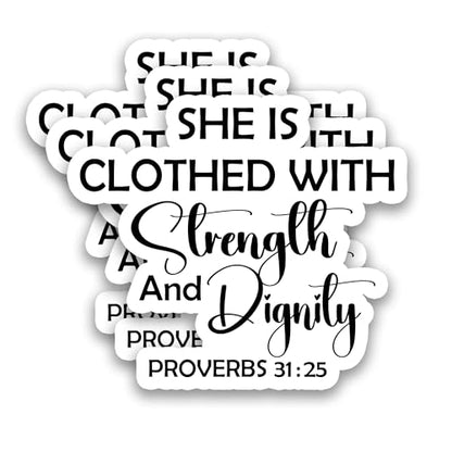 (3Pcs) She is Clothed With Strength and Dignity Sticker Inspirational Christian Vinyl Decal, Encouraging Bible Verse Stickers for Women, Waterproof for Laptop Tumbler Water Bottle Scrapbook, 3" X 2.6" - color: She is Clothed With Strength and Dignity Prov