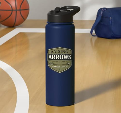 Raising Arrows Since 2026 Psalm 127:4 Faith Family Dad Stainless Steel Insulated Water Bottle - color: Navy Blue