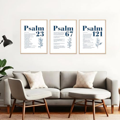 Blue Set of 3 Poster Bible Verse Wall Art,Psalm 23 Christian Wall Decor - color: Psalm of David