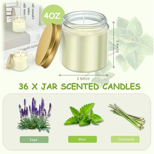 ACITHGL 36 Pcs 4oz Mini Mason Jar Candles Small Scented Candles Bulk Aromatherapy Ideal Souvenir Favors for Wedding Birthday Party (Sage, Mint, Citronella, Gold) - color: Gold, style: Sage, Mint, Citronella