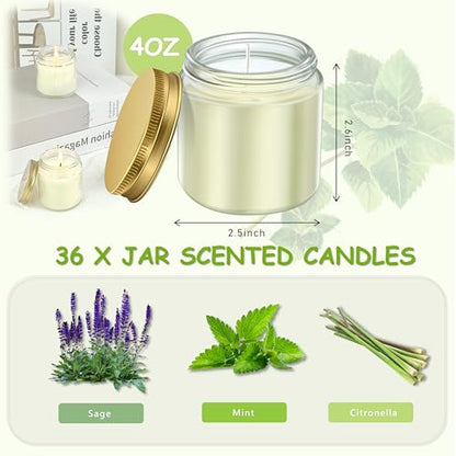 ACITHGL 36 Pcs 4oz Mini Mason Jar Candles Small Scented Candles Bulk Aromatherapy Ideal Souvenir Favors for Wedding Birthday Party (Sage, Mint, Citronella, Gold) - color: Gold, style: Sage, Mint, Citronella