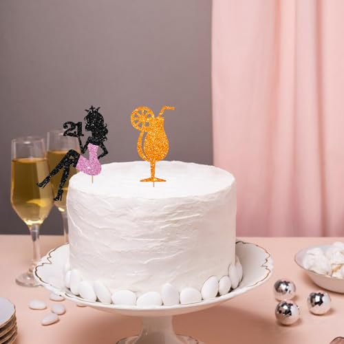 Spritz 21st Birthday Cake Topper, Setting Girl 21 Cake Decor, Black Glitter Just a Spritz Older Cake Topper for Women, Citrus Cocktail 21st Birthday/Anniversry Party Decoration - style: Spritz 21