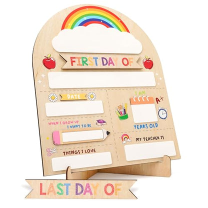 First Day of School Sign, Reusable Wooden Back to School Sign Board with Dry Erase Marker, Classroom Desk Decor, School Office Decoration