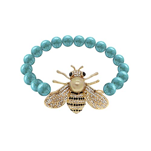Honey Bee Brooches Crystal Insect Themed Bee Brooch Animal Fashion Shell Pearl Brooch Pin Gold Tone - color: Blue Gold Pearl Bracelet