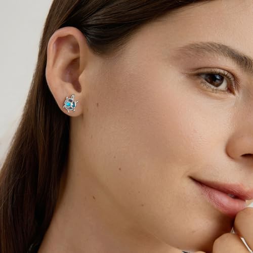 Cute Stud Earrings for Women Dachshund Koi Fish Sea Star Sea Turtle Sea Conch Earrings 14K Gold Plated Dainty Stud Earring funky Jewerly - color: Silver Turtle
