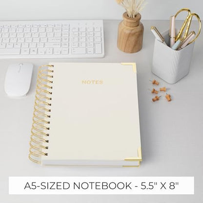 Aesthetic Thick Spiral Notebook Journal For Women in A5 - Linen Hardcover - color: Beige, size: A5