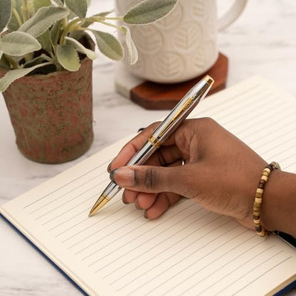 Cross Foundry Personalized Ballpoint Pen in Medalist Chrome with Gold Trim - color: Medalist