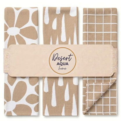 Kitchen Towels, Dish Towels for Kitchen, 3 Pc Kitchen Towel Set - color: Tan