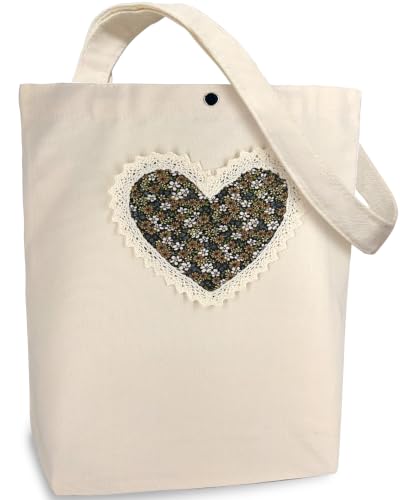 Christian Tote Bag Gift for Women, Canvas Bible Bag Handmade Floral Cross - color: Cream-brown Daisies Love