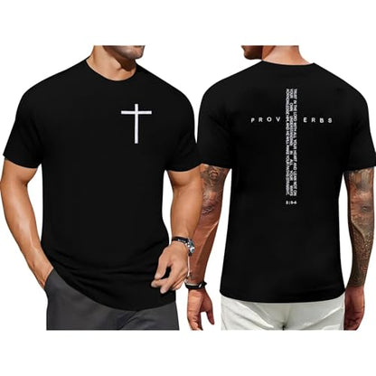 Christian Jesus Faith Shirts for Men Religious Cross Bible Verse T-Shirt - color: Black, size: Medium