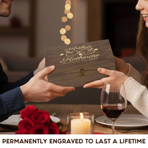 Personalized Anniversary Box, Engraved Wooden Keepsake Box for Couples - style: 6. Anniversary Designs