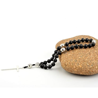 KIKILA Handmade 8mm Anglican Prayer Beads Rosary Natural Stone Beads with Cross Custom Rosary - style: Black Agate