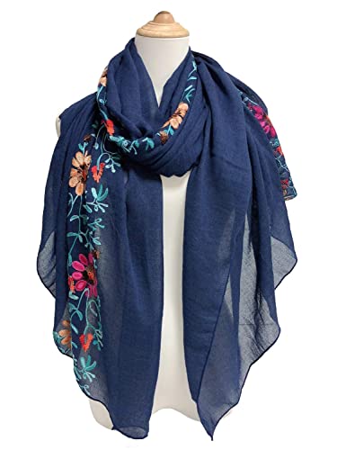 GERINLY Fashion Scarves for Women Lightweight Lace Printed Scarf Shawl Wrap - color: N-navy