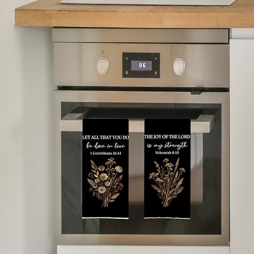 Floral Christian Kitchen Decor Set - Christian Gifts Polyester Waffle Decorative Dish Towels, Bible Verse Gifts Hand Towels for Bathroom Decor, Religious Tea Towel, 16x24 Set of 2, Black - color: Christian Kitchen Towels-13