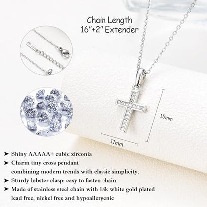 Cross Necklace for Girls Women, Baptism Easter First Communion Confirmation Gifts - 16"+2" Silver Plated Tiny Cross Necklace, Religious Jewelry Gifts for Daughter Granddaughter Goddaughter - style: Confirmation