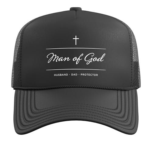 Father's Day Husband Dad Protector Christian Dad Man of God Trucker Hat with Adjustable Mesh Back - color: Black