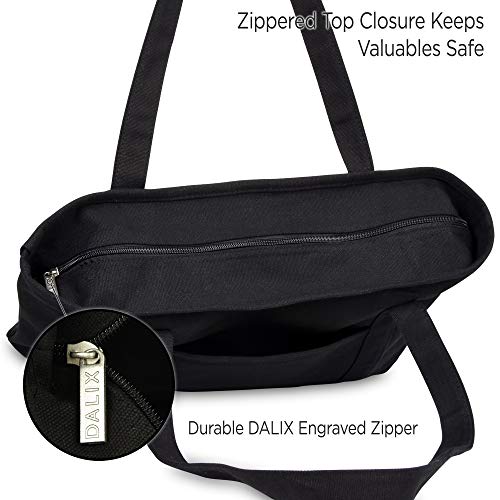 DALIX 20" Solid Color Cotton Canvas Shopping Tote Bag in Black - color: Black