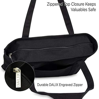 DALIX 20" Solid Color Cotton Canvas Shopping Tote Bag in Black - color: Black