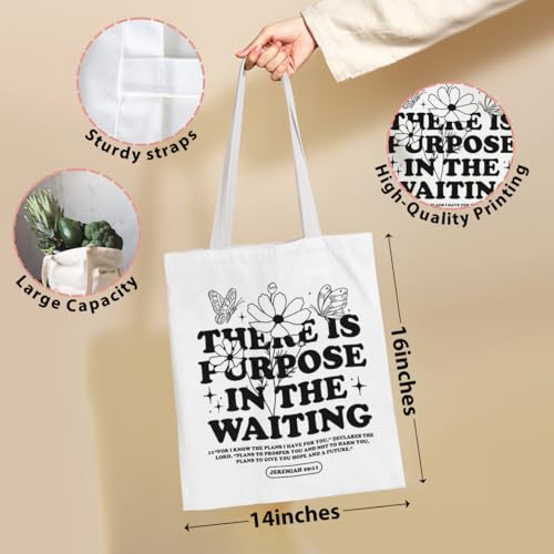 VICBOU Bible Verse Canvas Tote Bag Religious Christian Gifts for Women Men Faith Canvas Tote Reusable Grocery Bag - color: Purpose