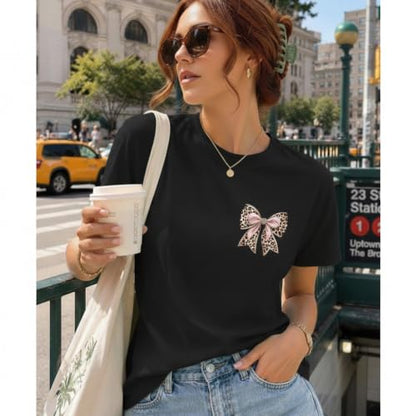 Leopard Bow Shirt Cheetah Bow Shirt Christian Shirts for Women Faith Bible Verse Shirts God Coquette Graphic Tees - color: Black, size: XX-Large