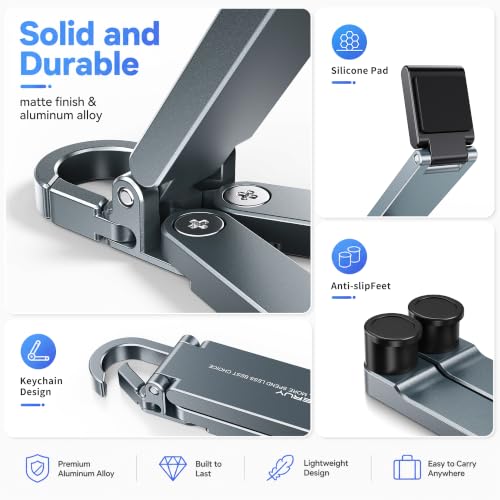 Portable Foldable Pocket Phone Stand with Keychain for Desk Travel(Grey) - color: Grey