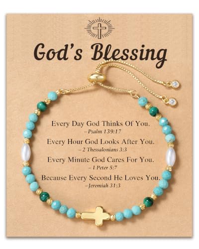 HGDEER God's Blessing Cross Bracelet for Women & Teens, Christian Gift - color: Multi-Green