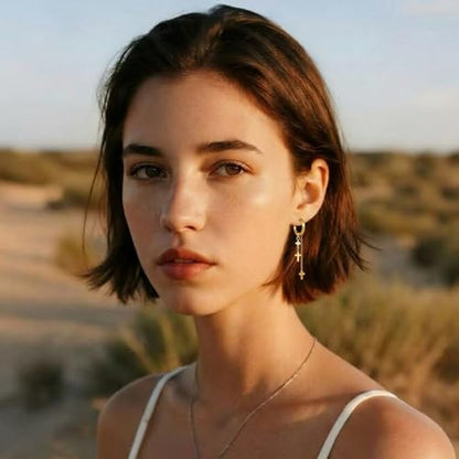 Gold Dangle Earrings for Women，Tassel Hoop Earrings with Charms - color: B