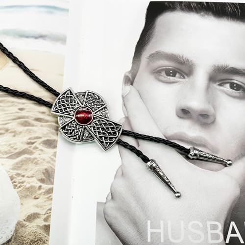 Fashionable Cross Bolo Tie Multi-Color Cross Shield Necktie - color: Retro Style 4-red
