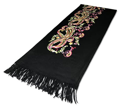 Urban CoCo Embroidered Scarf for Women, Tassel Shawl, Soft Lightweight Wrap - color: #1-black