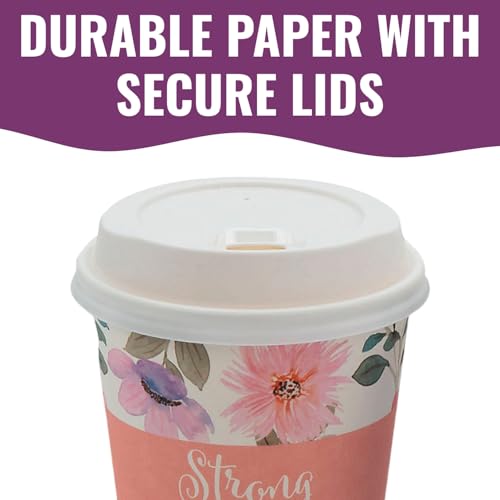 Fun Express 5 1/4" 16 oz. Woman of Faith Disposable Paper Coffee Cups with Lids - 12 count