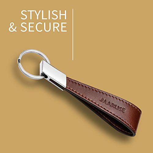 Maruse Italian Leather Keychain for Men and Women, with Flat Profile Polished Metal Key Ring, Handmade in Italy - color: Brown
