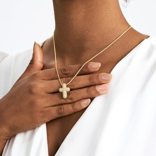 Partm Gold Cross Necklace for Women 14K Plated Dainty Pendant Cross Chain Faith Crucifix Choker Baptism Necklace for Women Trendy Religious Jewelry Hypoallergenic - color: Bubble Cross - Medium
