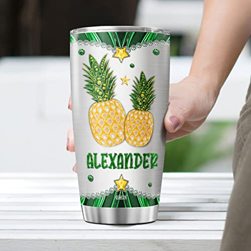 Personalized Coffee Tumbler Pineapple Jewelry Style Travel Mug With Lid Custom Name Birthday Gifts For Women Friends Girls Insulated Cup Cold Steel Tumblers Inspirational Quotes - color: Pineapple Name